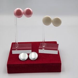 Vintage Pink, Cream, and Silver Button Earrings Set